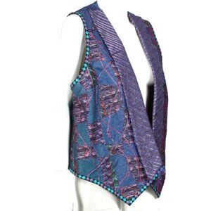 Reversible Art to Wear Metallic Glitter Eyelash Yarn Patchwork Vest Plus /836